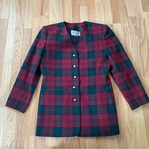 Le Suit Blazer Jacket Womens 10P Red Green Plaid Wool Button Up Preppy Christmas